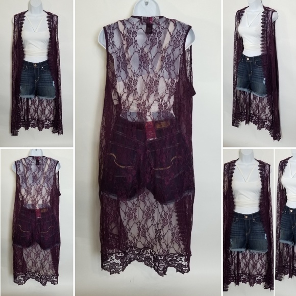 Sleeveless Open Lace Cardigan - Picture 2 of 5